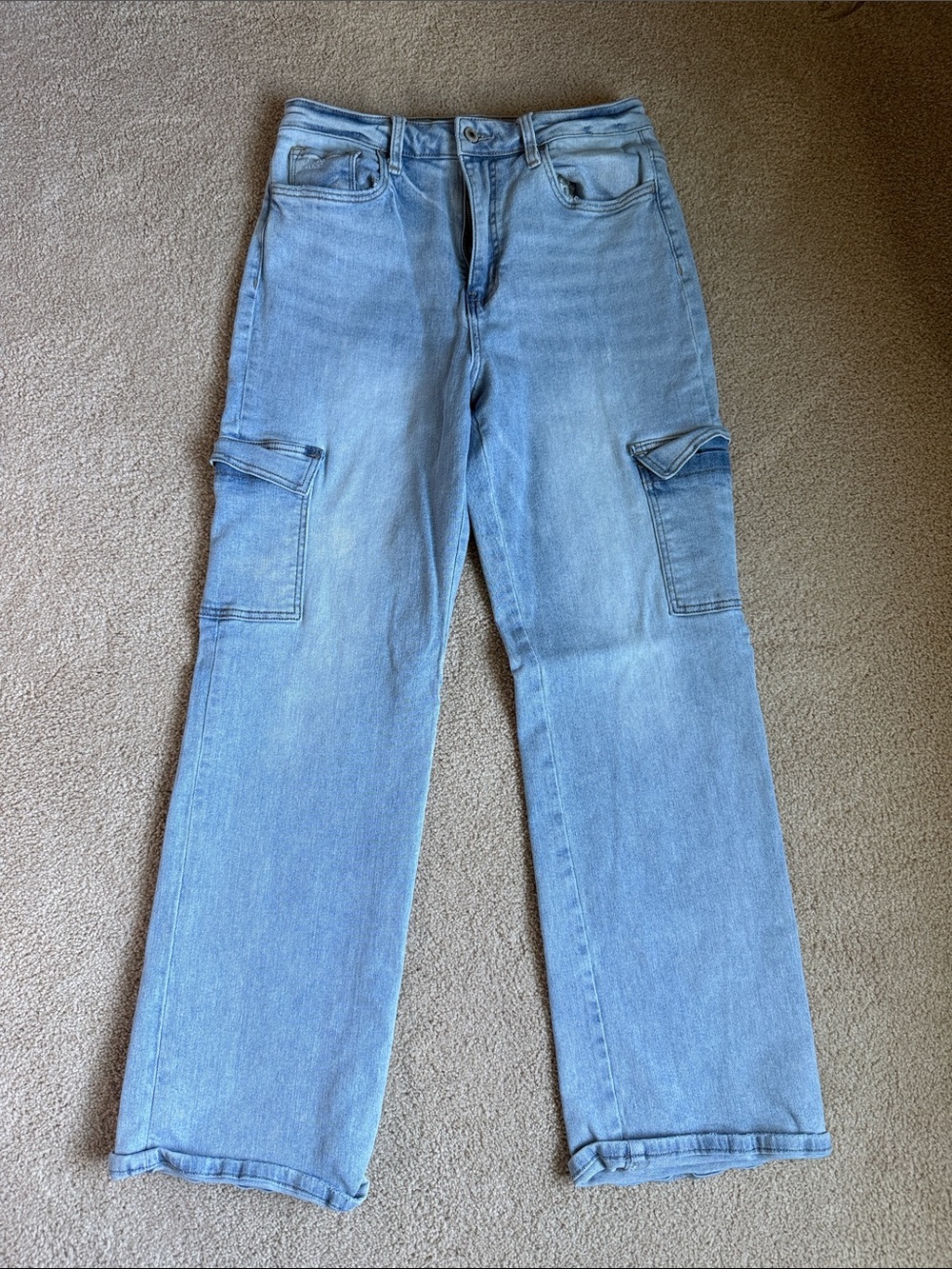 Light Blue Women's Wide-Leg Cargo Jeans